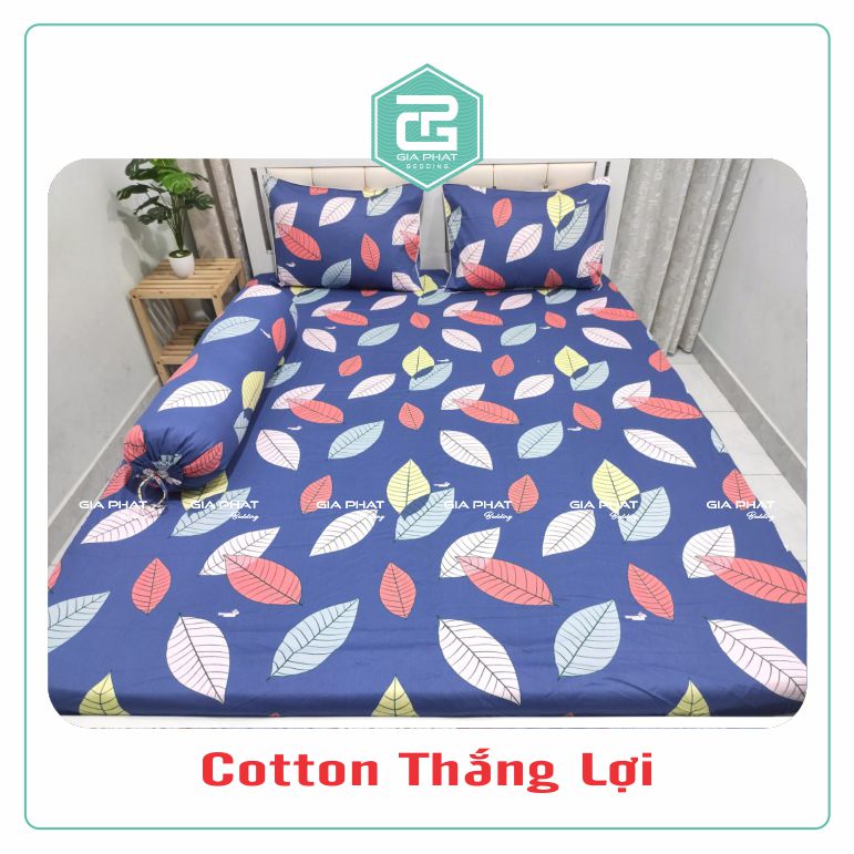 Bộ ga gối Thắng Lợi 100% Cotton chuẩn logo họa tiết Lá Rơi