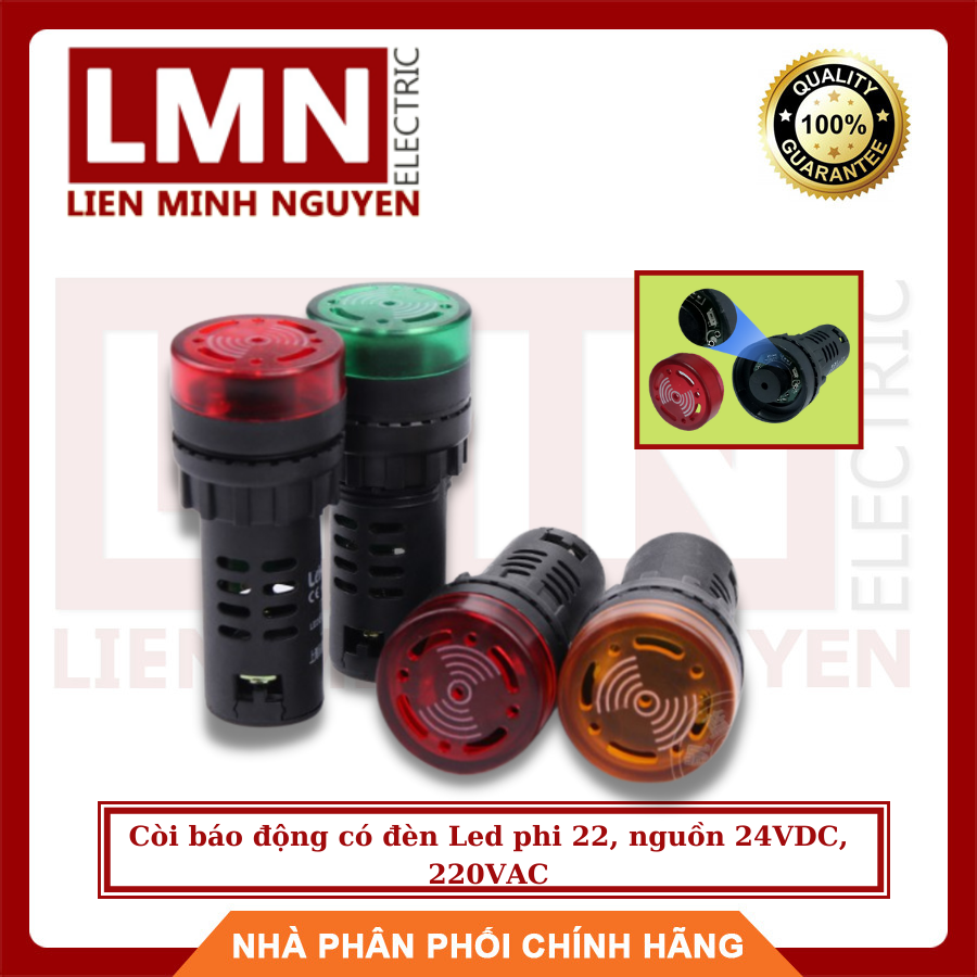 Còi báo động có đèn Led phi 22, nguồn 24VDC, 220VAC