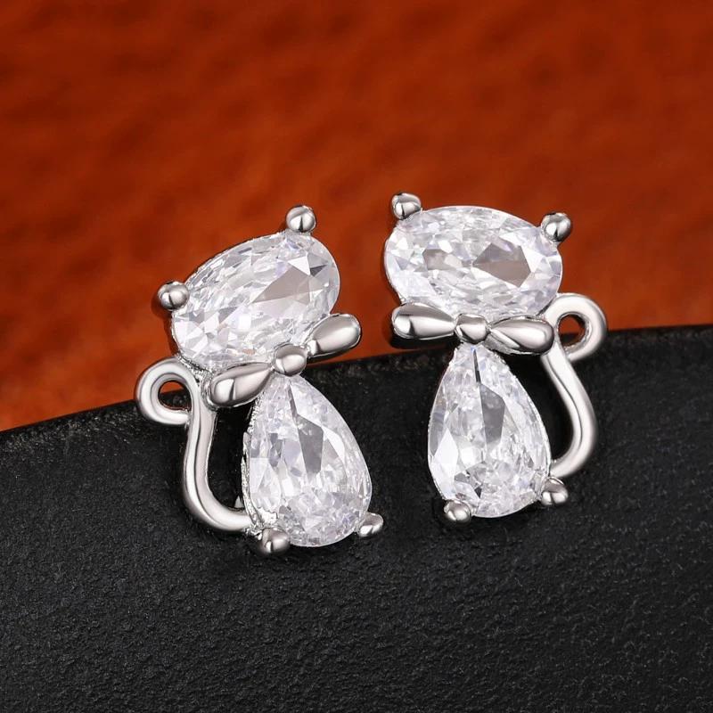 Cat Ear Studs Women's Exquisite Versatile Bow Knot Style Shining Jewelry