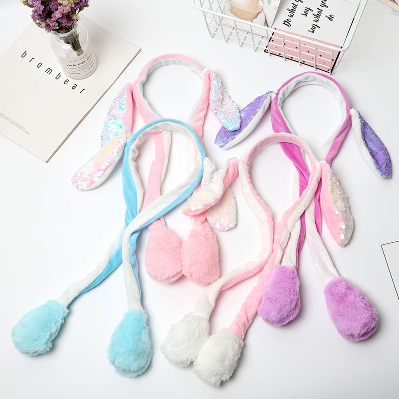 【Online】 Cute Glow Rabbit Ear Hat Headband Sweet Can Moving Bunny Ears Plush Hair Hoop Party Photo Props Headwear Gift YUEYING.