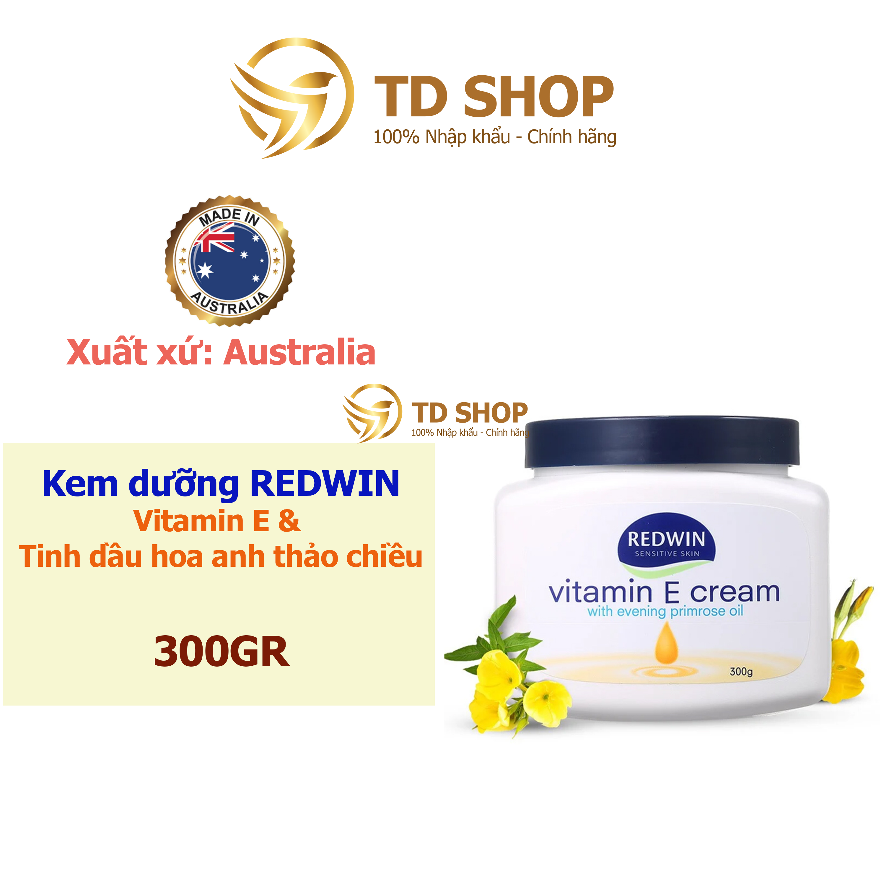 [NK Úc] Kem dưỡng da vitamin E Redwin Cream (hũ 300gr)