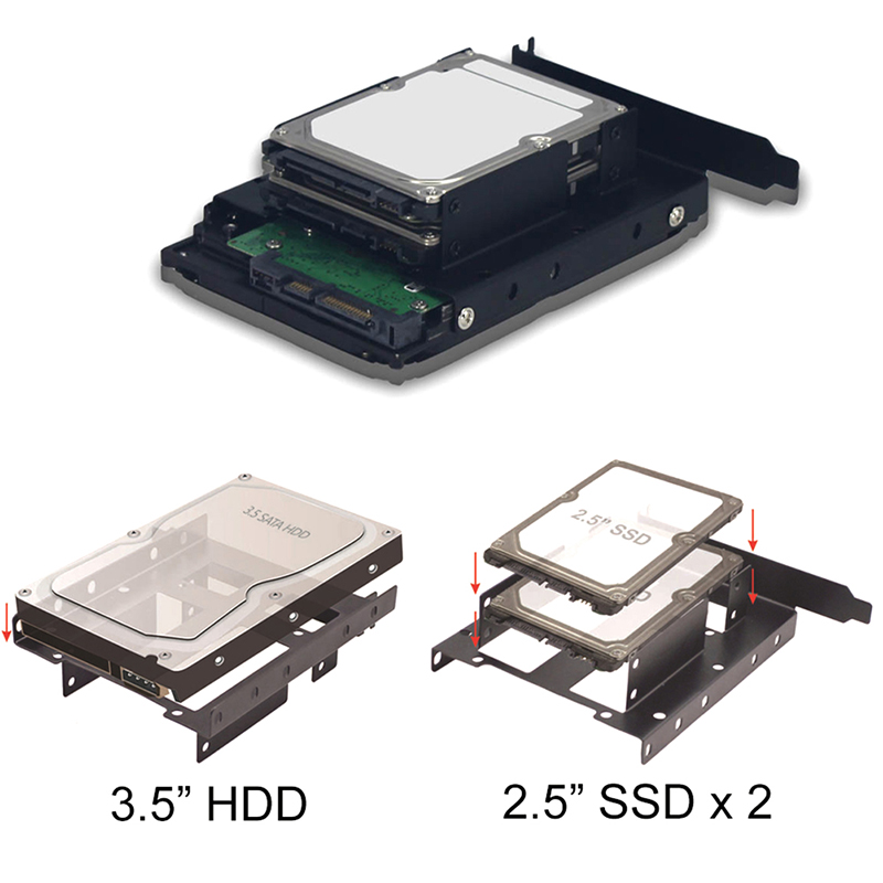 3.5" 2.5" SSD HDD to PCI PCI-e Metal Mount PC Casing Hard Drive Bracket Adapter ZHIXING. 