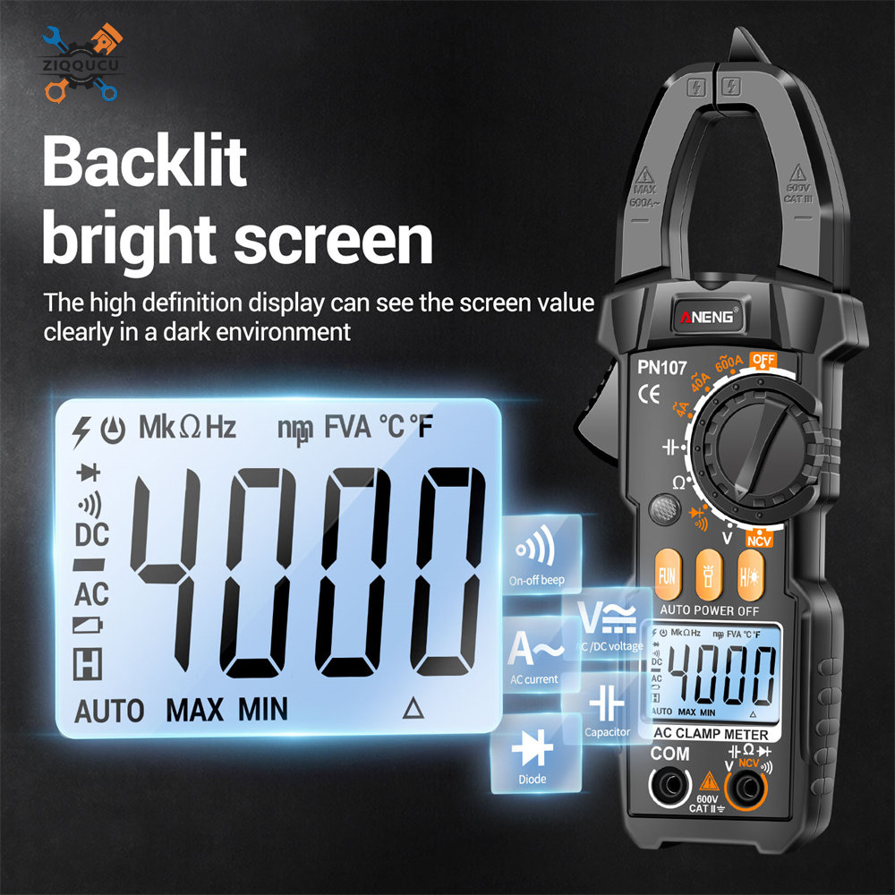 Ziqqucu ANENG Clamp Meter Multimeter Tester Auto Ranging TRMS 4000 Counts AC DC Current Voltage Ohm Volt Amp Meter Electrical Tools