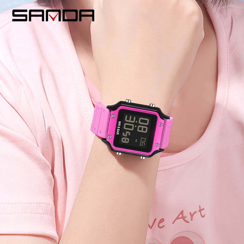 Sanda Classic Small Square Watch Simple Trendy Night Light Waterproof Electronic Men's Watch SD2174-8. 