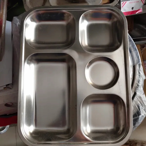 Khay Cơm Phần 5 Ngăn Inox 304 Đựng Thức Ăn - Khay Đựng Cơm Chia Phần 5 Ngăn