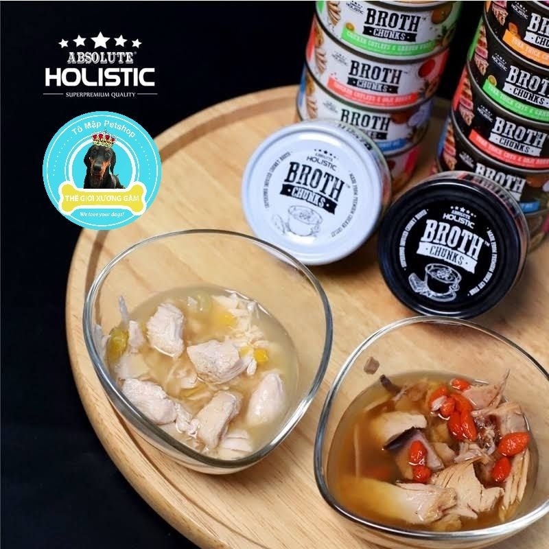 [HSD07,08/2025] ABSOLUTE HOLISTICS BROTH CHUNKS THỊT HỘP HẦM CHO CHÓ MÈO 80G
