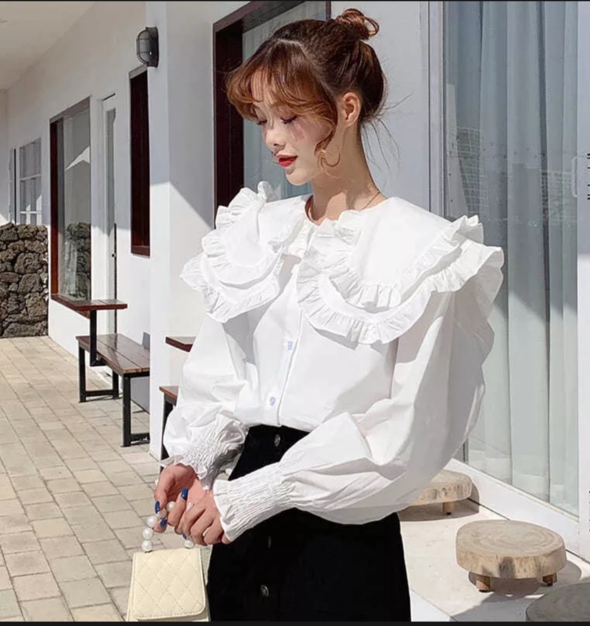 Áo tiểu thư tay bồng phong cách sơ mi công sở (Freesize < 60kg)