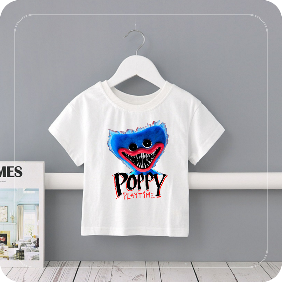 Áo thun họa tiết Poppy Playtime Huggy Wuggy màu trắngcá tính cho bé trai bé gái