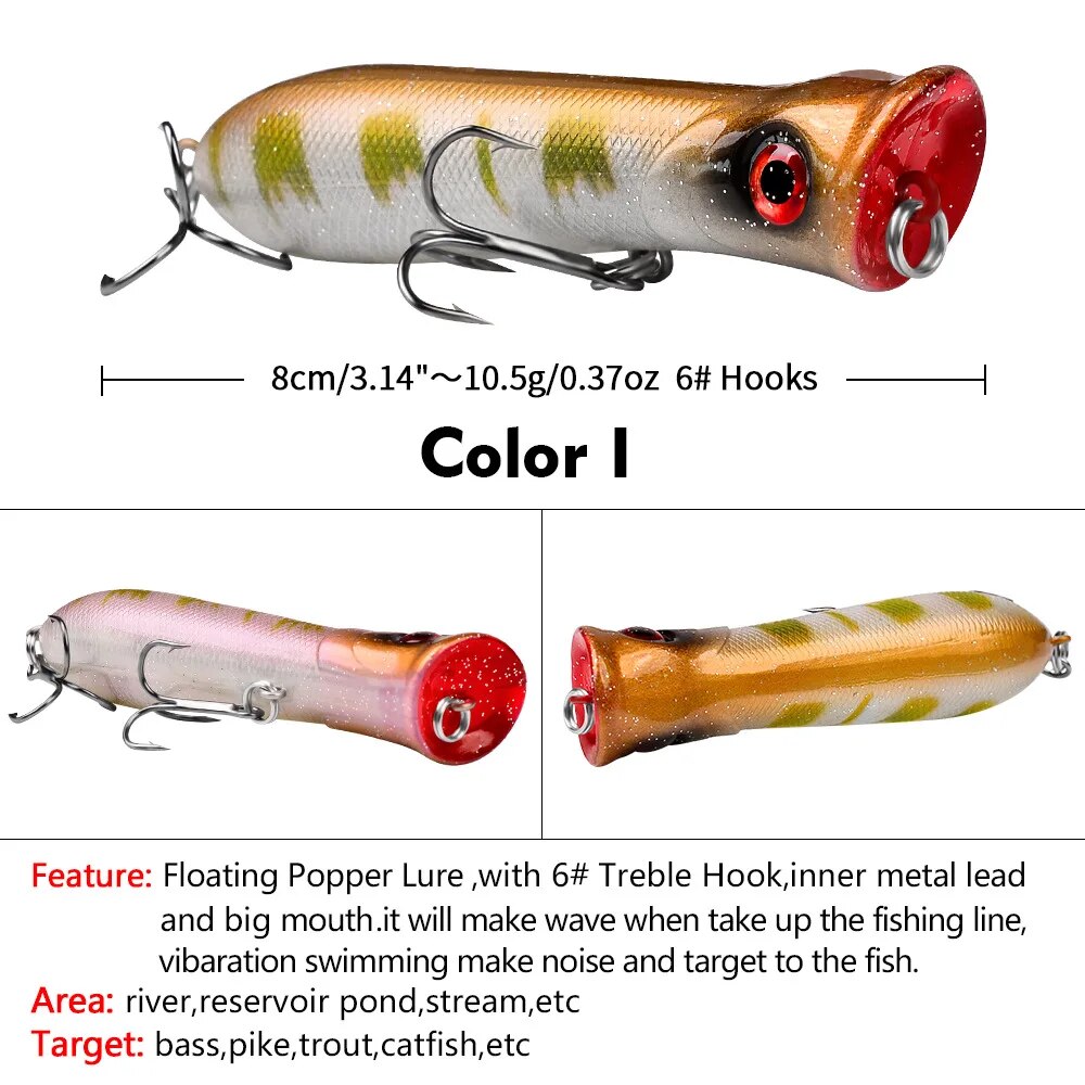 10 Colors Popalua Bait 8CM-12g 6# Black Hook Plastic Bait Bionic Fake Bait  Fishing Hook Fishing Gear Crank Rocker 3D Fish Eye