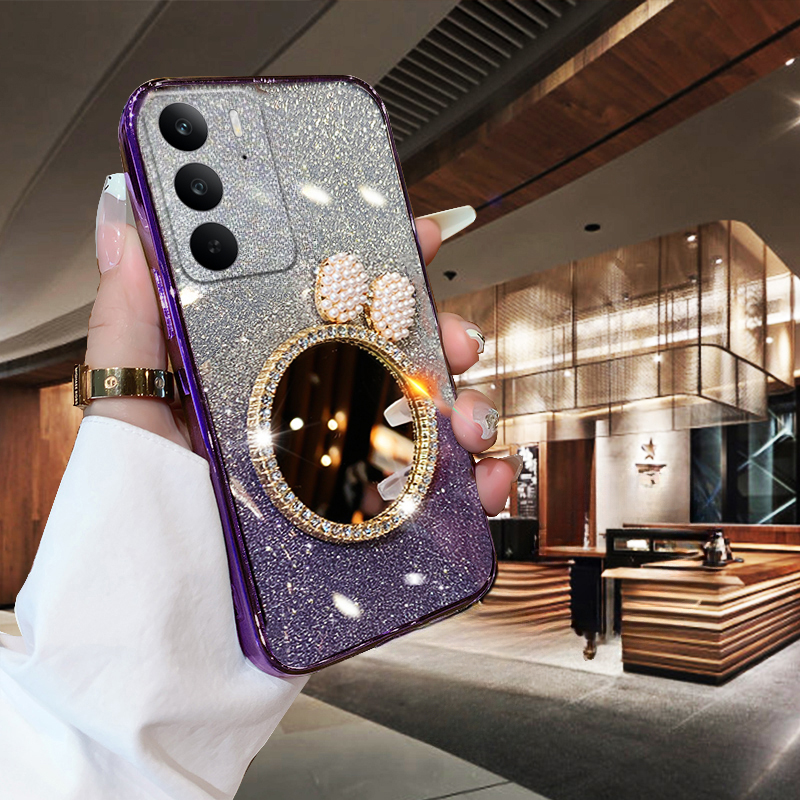 New Phone case Realme C75 C67 C65 Back cover with Bow Makeup Mirror Luxury Shiny Gradient Clear Plating Glitter Girls Slim For Realme C75 C67 C65 case. 