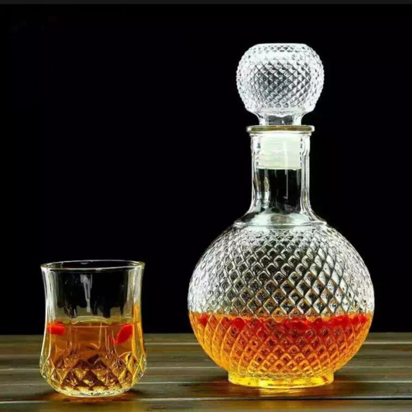 Chai Đựng Rượu 1 Lít (combo 2 cái) bầu tròn giác kim cương – Vỏ Chai Rượu Đẹp - Bình Đựng Rượu Thủy Tinh 1000ML trang trí nhà cửa (A2)