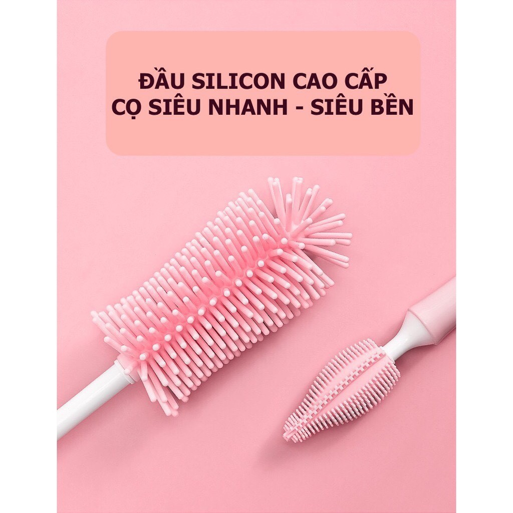 Cọ rửa bình sữa silicon cao cấp 3 chi tiết