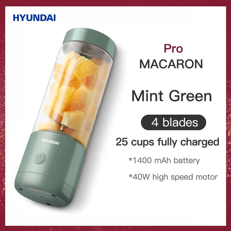 HYUNDAI Portable Electric Juicer Home USB Rechargeable Mini Fruit Mixer ...