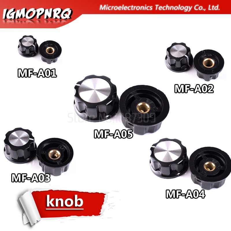 5pcs mf-a01 mf-a02 mfa-a03 mf-a04 ma-a05 bakelite potentiometer knob hole diameter 6mm for wh118 wx050 potentiometer integrated circuit