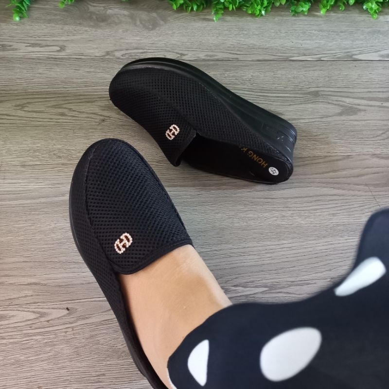 Sục thể thao đen lưới. đen da[ảnh thật]