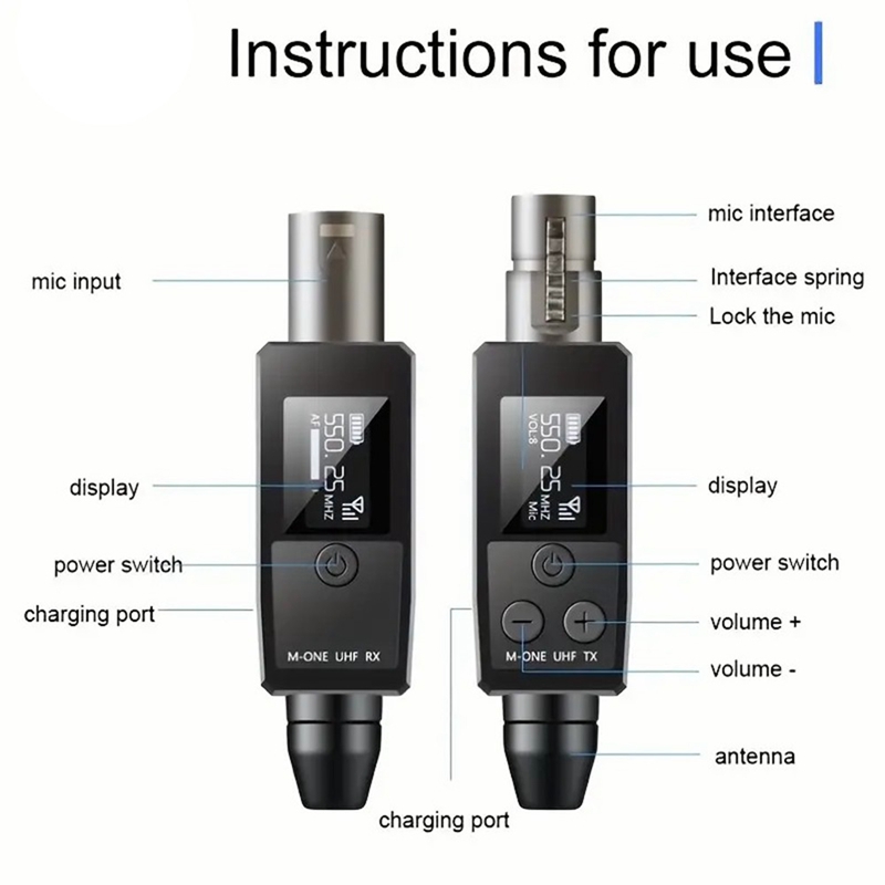 (HPIE) UHF Wireless Microphone Transmitter Receiver XLR Microphone Wireless System Suitable for 48V Capacitive Microphone Accessories Parts