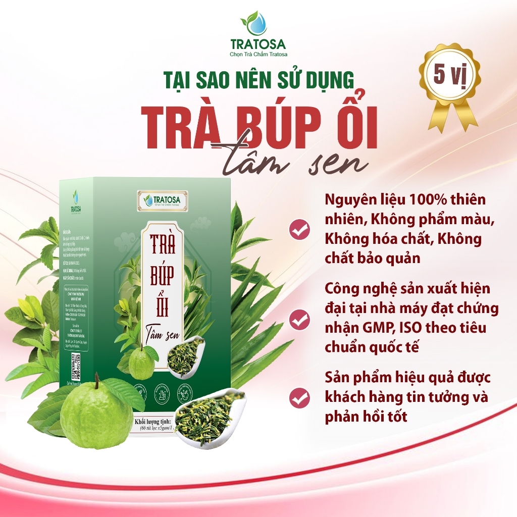 Trà búp ổi tâm sen TRATOSA 5 vị