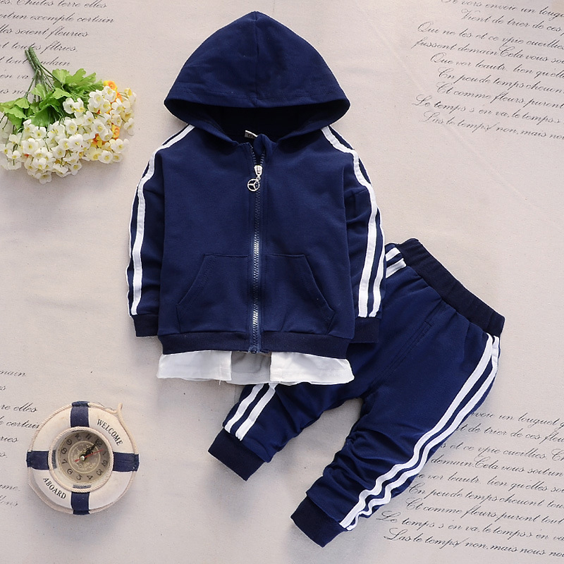 HOBIBEAR New spring and autumn 1-5 years old baby two bar stretch strip long sleeve hoodie long pants two children's suit trend