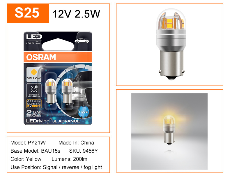 OSRAM LED P21/5W Signal Lamps S25 BAY15d 1357CW LEDriving BASIC
