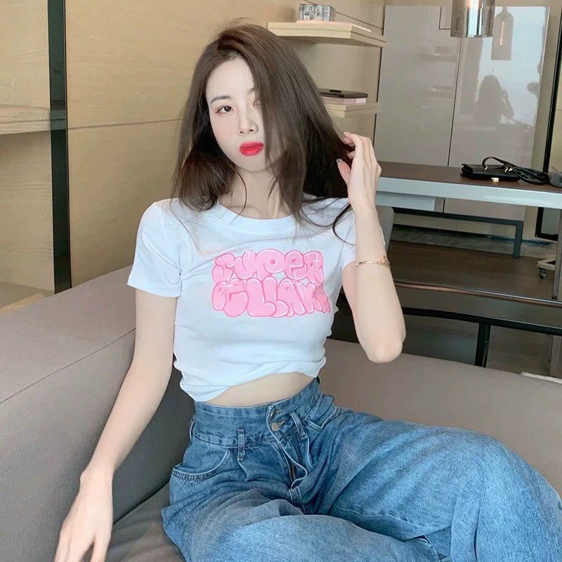 [FREESHIP + VOUCHER] Áo thun crop phối chữ hồng gb