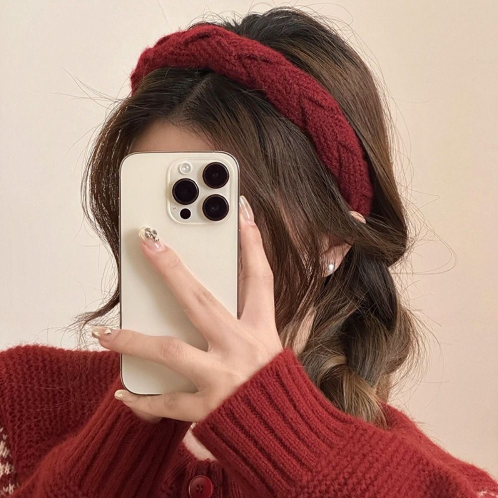 CXXP Đỏ Băng đô cranium cao màu đỏ Phụ kiện tóc Ngọc Trai Băng đô xốp màu đỏ Dễ thương Vải Băng đô nhung hoa trà