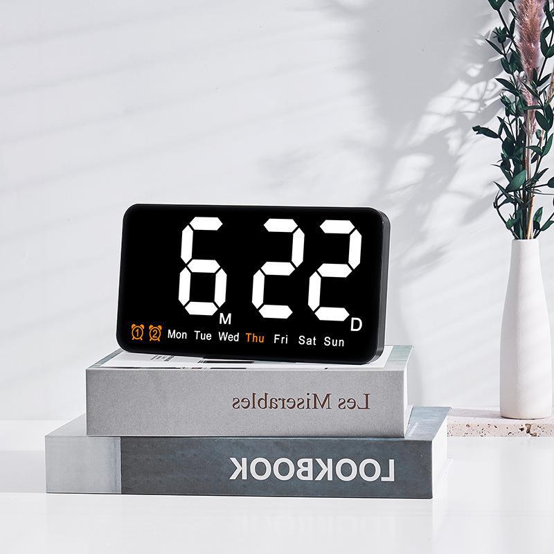 ZUOGUAN Đồng hồ treo tường mới, đơn giản, màn hình lớn, đồng hồ hai công dụng, đồng hồ phòng khách, nhiệt độ đồng hồ báo thức đa chức năng