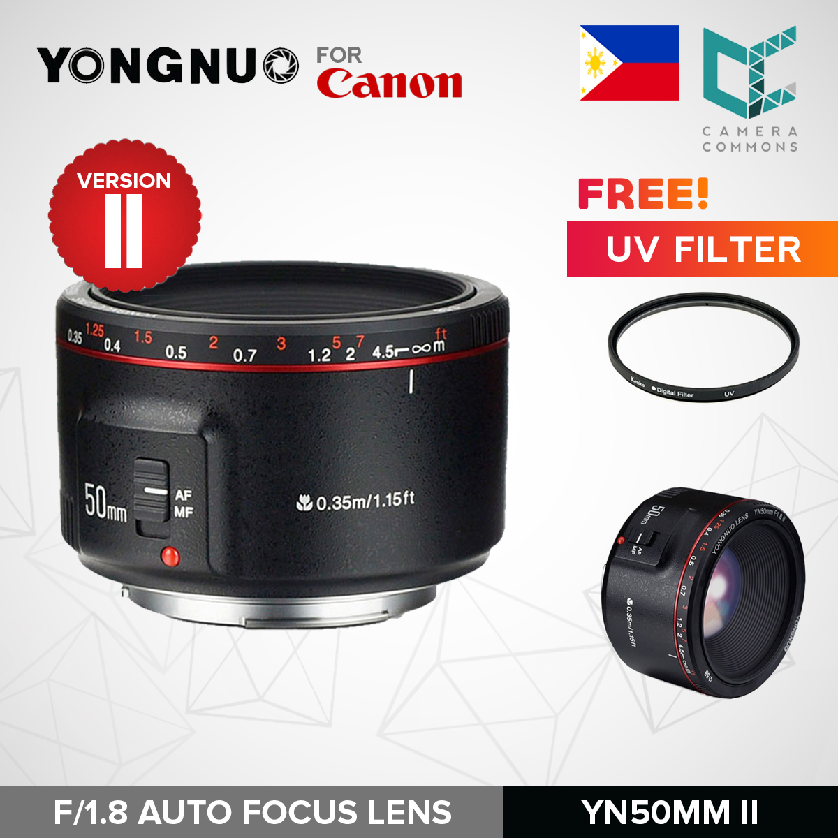 Yongnuo YN50mm II Lens for Canon EF DSLR Cameras 50mm Version - Main Image