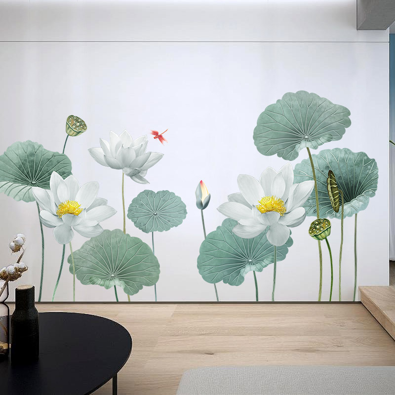 DECAL DÁN TƯỜNG TẾT ĐẦM SEN XANH NHẠT
