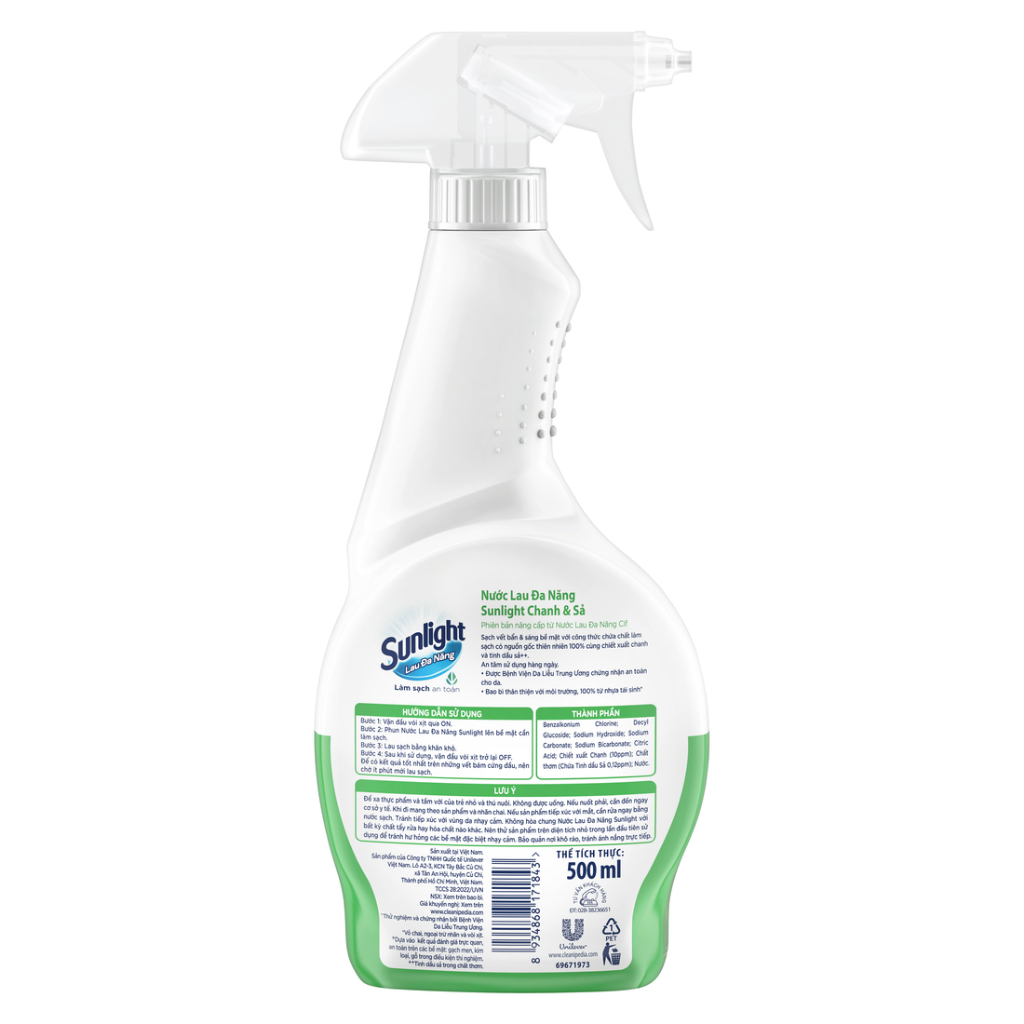 Nước Xịt Sunlight Lau Đa Năng Chanh Sả - Chai 500ML (Nâng Cấp Từ CIF)