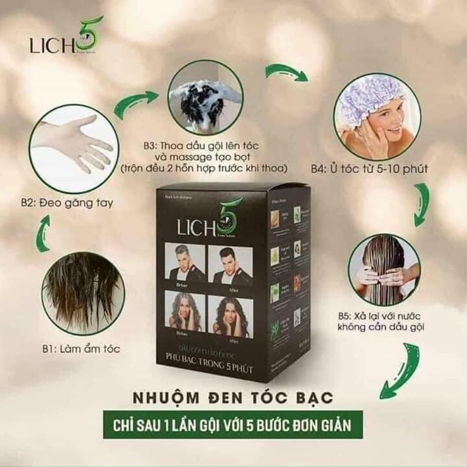 LẺ 2 GÓI DẦU GỘI THẢO DƯỢC NHUỘM ĐEN TÓC LICH5