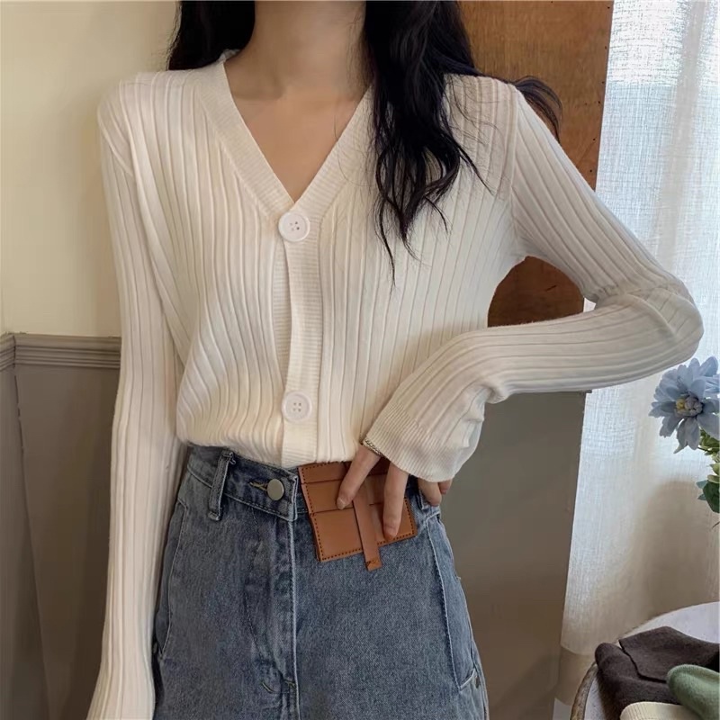 Áo len cardigan cổ tim cài cúc (hàng nhà máy Quảng Châu)