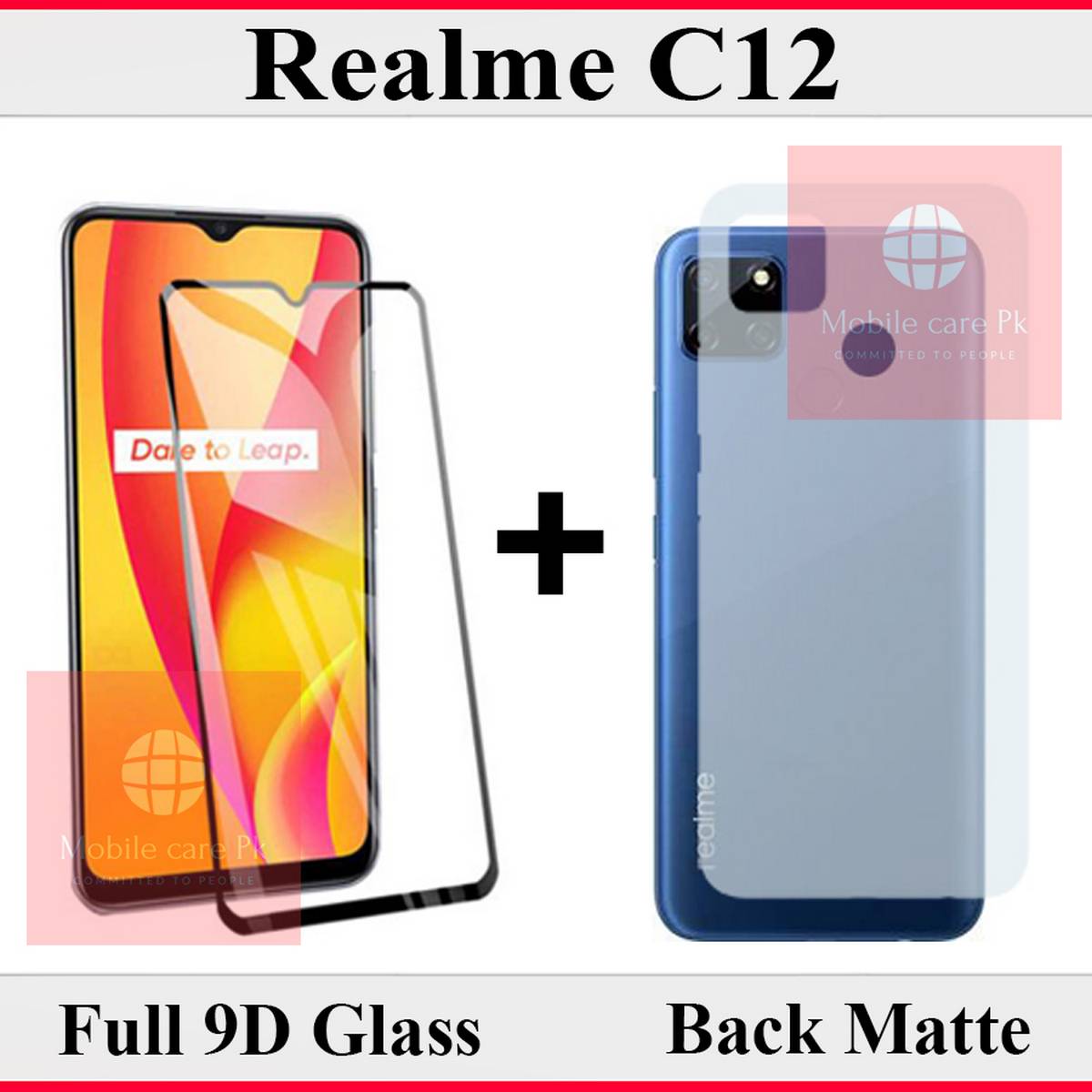Realme C12 Full Black 9D10D11D21D5D6D Tempered Glass Edge to Edge Full Glue Screen Protector + Back Matte Protector Soft Skin Sheet Soft Film Protector For Realme C12. 
