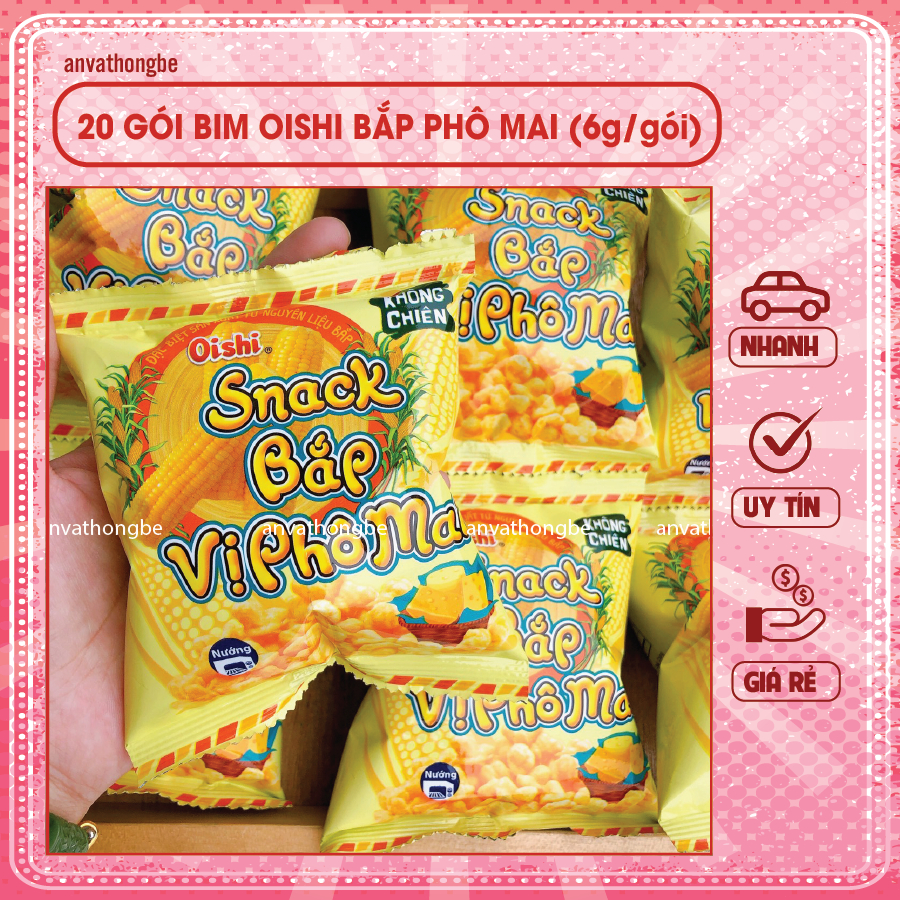Bịch 20 gói Bim bắp phô mai - Snack phô mai siêu hot