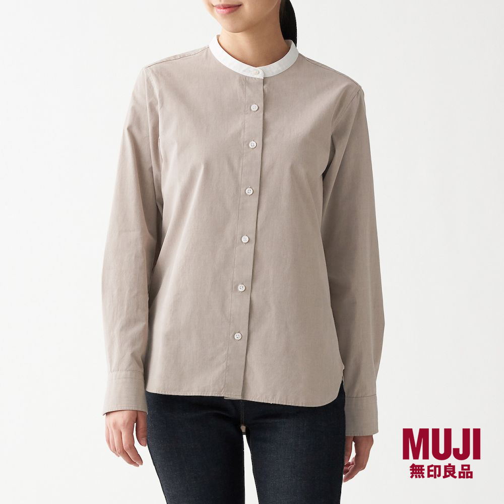 MUJI Ladies Washed Broad Stand Collar 