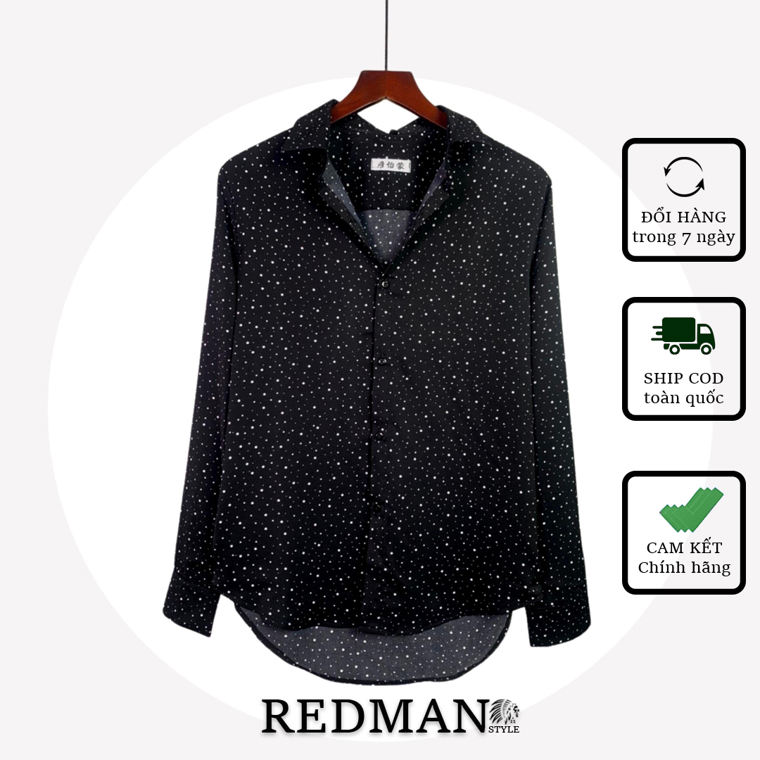 Áo Sơ mi nam Họa tiết Galaxy Đen S62 - Vải lụa Mango cao cấp [RedMan Style]