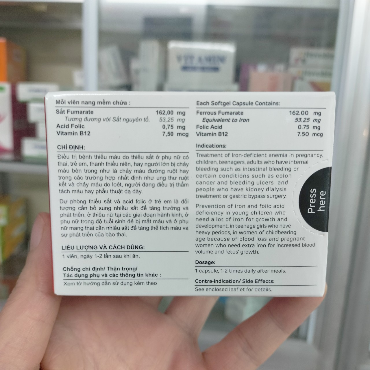 Ferrovit bổ sung sắt và axit folic, thiếu máu (5 vỉ x 10 viên)