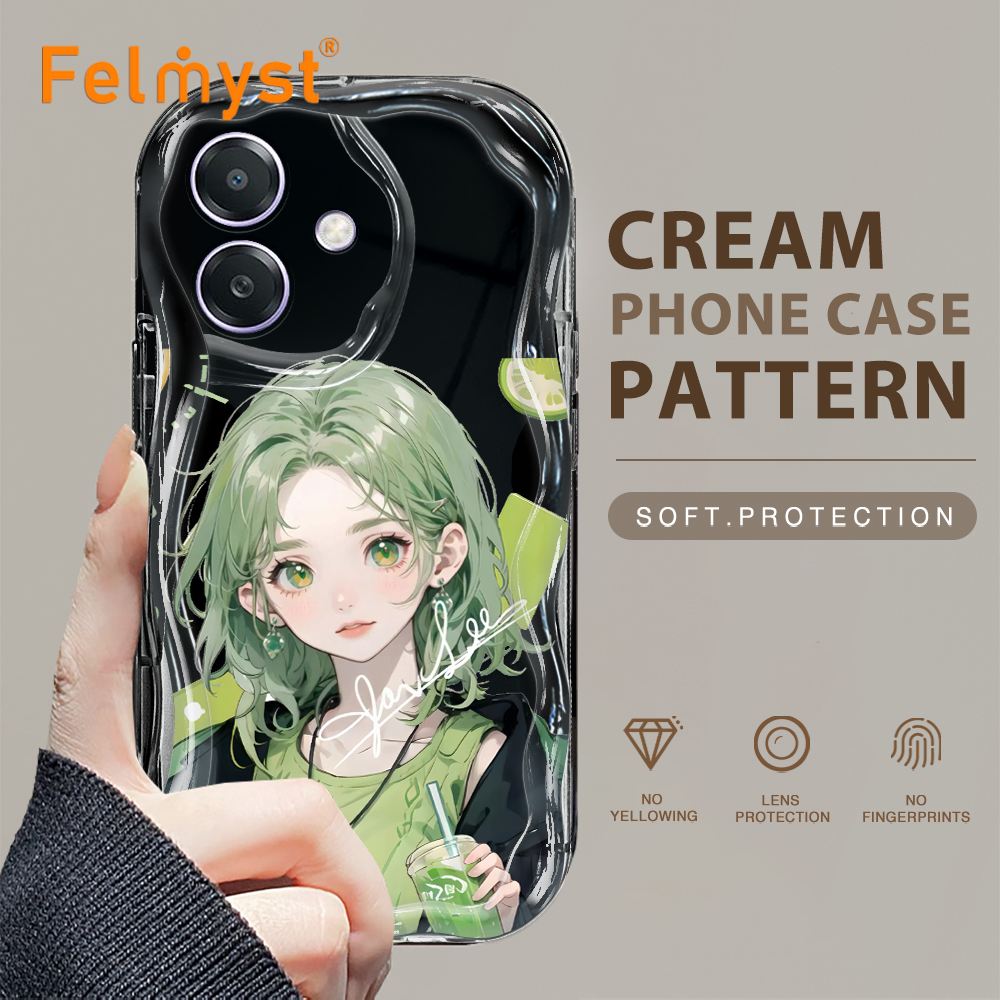 FELMYST for OPPO A3x Back Cover for Girls Cream Texture Wavy Edge Soft Silicone Phone Case. 