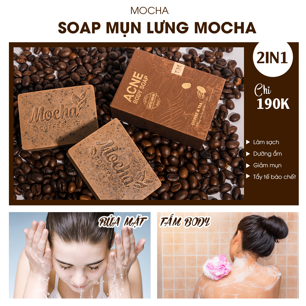 Xà Phòng Giảm Mụn Lưng Mocha Acne Body Soap