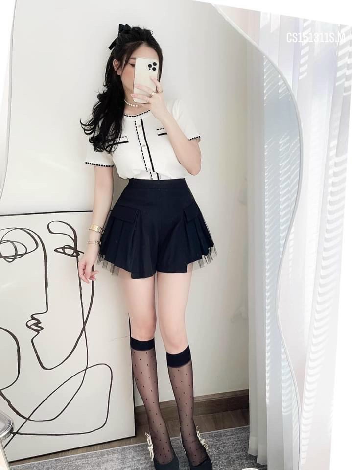 Chân Váy Xếp Ly Phối Lưới(có quần Trong)