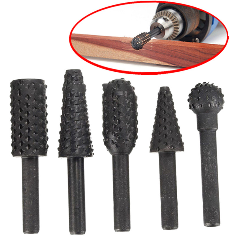 1/4'' 3MM Shank Wood Drill Bit Mini Rotary Rasp File Burr Set 5/6PCS ...