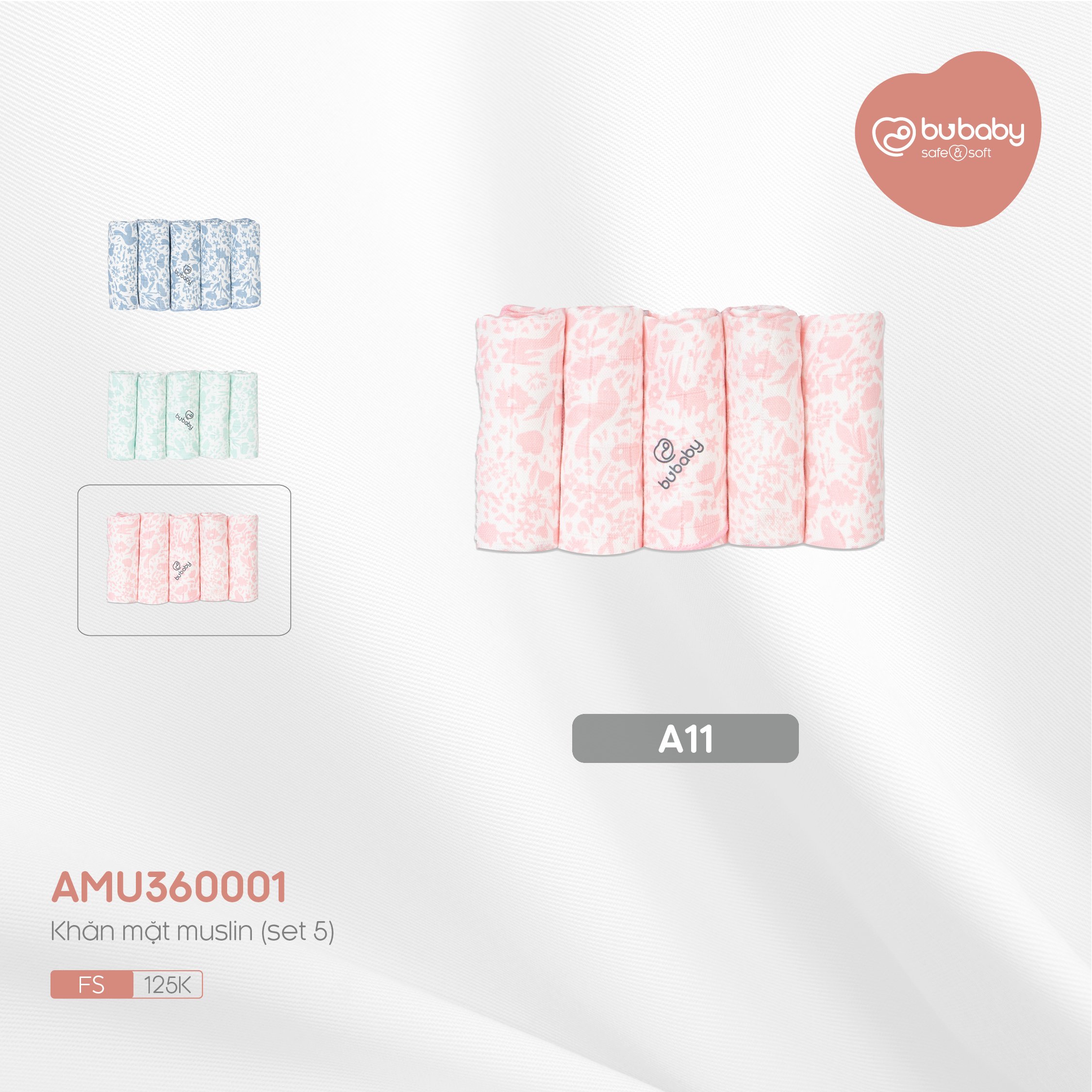 Set 5 khăn mặt Muslin trẻ em Bu
