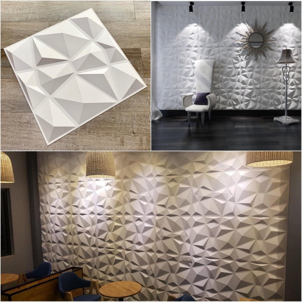 Tấm ốp tường PVC 3D KT 50x50cm Đen/Trắng