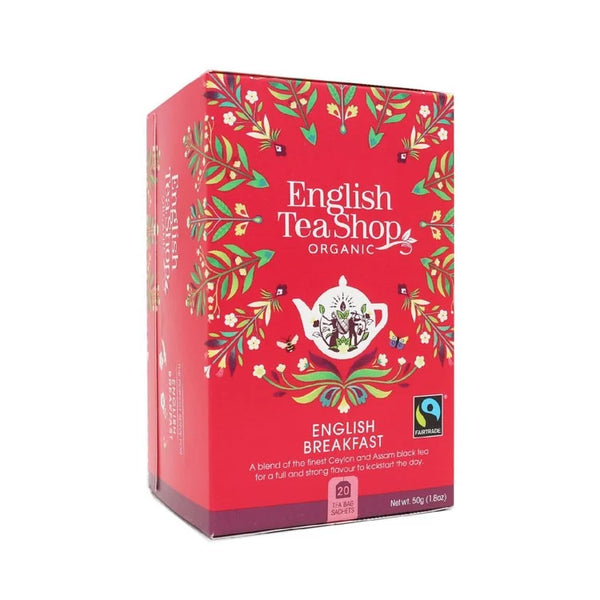 Trà đen ceylon & assam hữu cơ, english breakfast, 20 túi trà, 1.8 oz - english tea shop