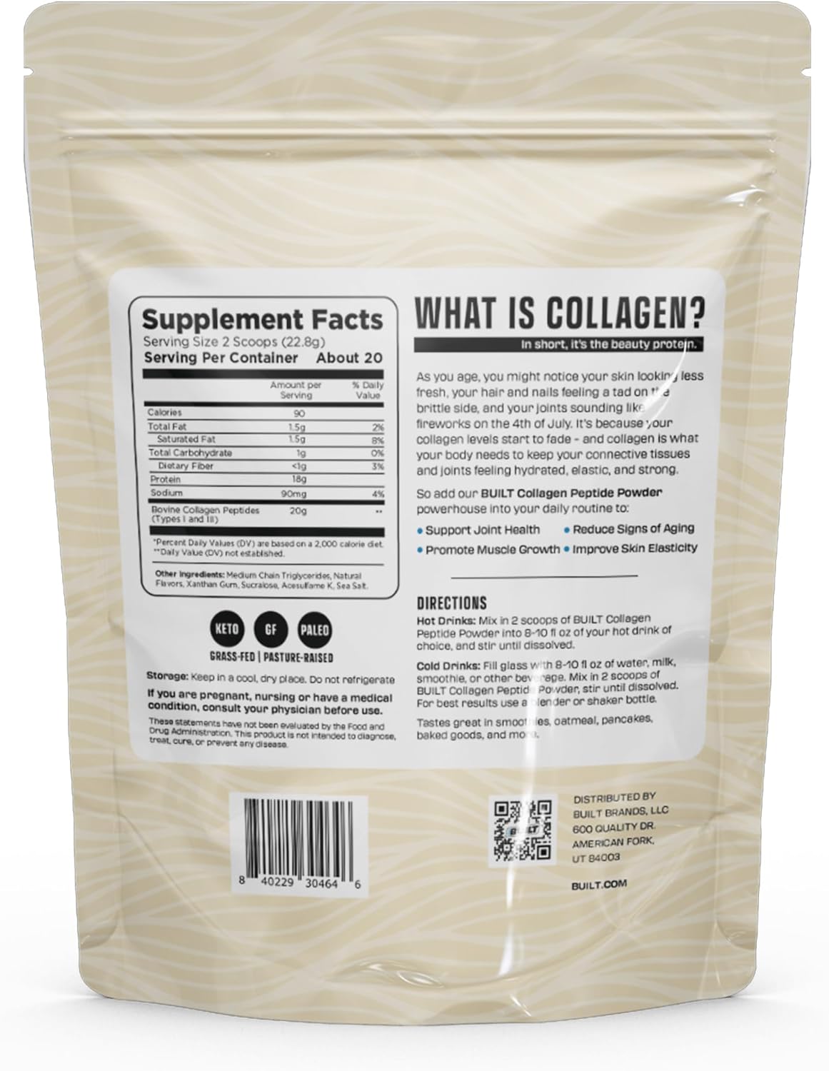 Built Collagen Peptides Powder - Collagen Powder - Hair, Skin, Nails, and Joint Support - Type I & III Grass-Fed Collagen Supplements for Women and Men - 16oz Bag - (Vanilla Cream). 
