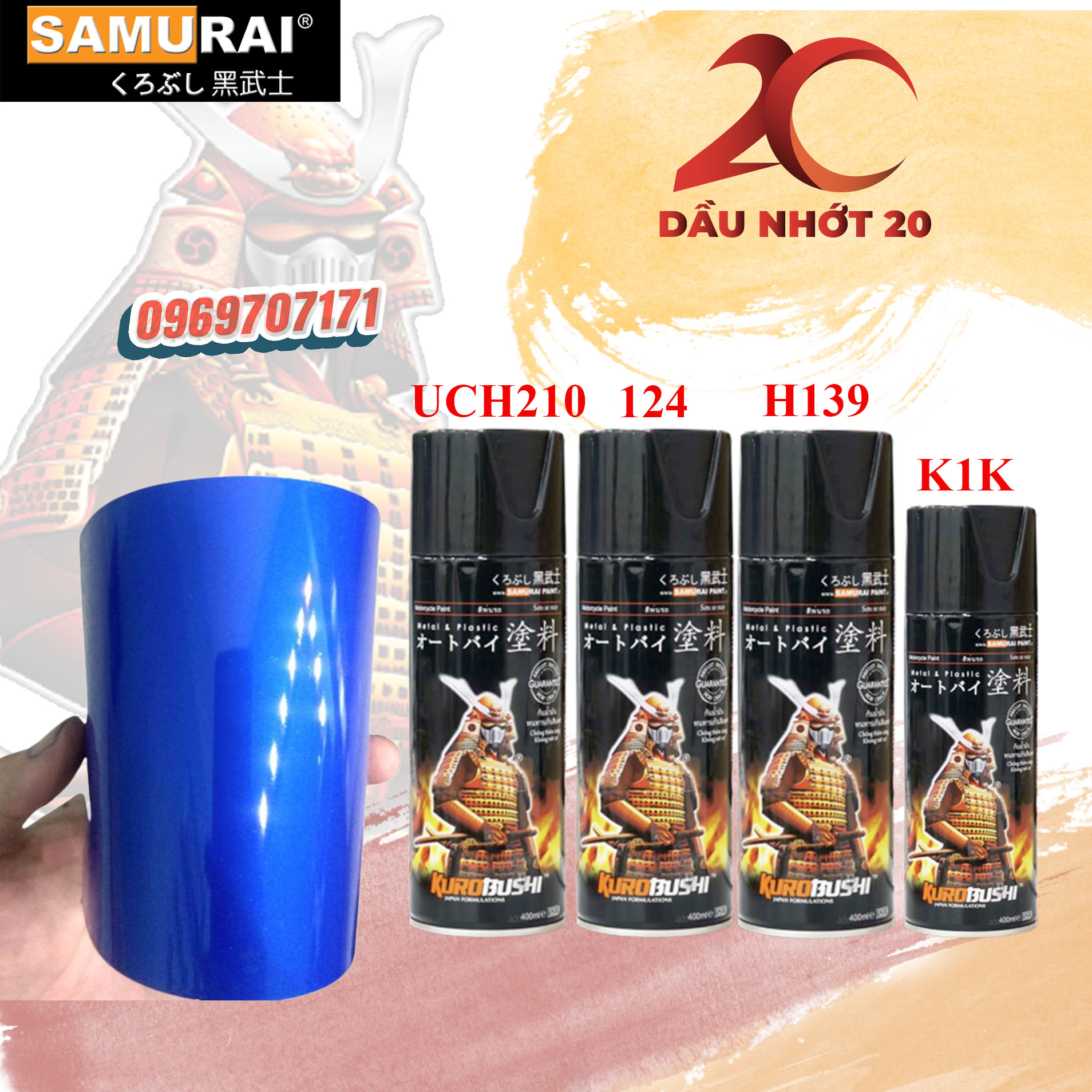 Sơn samurai combo sơn màu xanh dương honda h139 gồm 4 chai