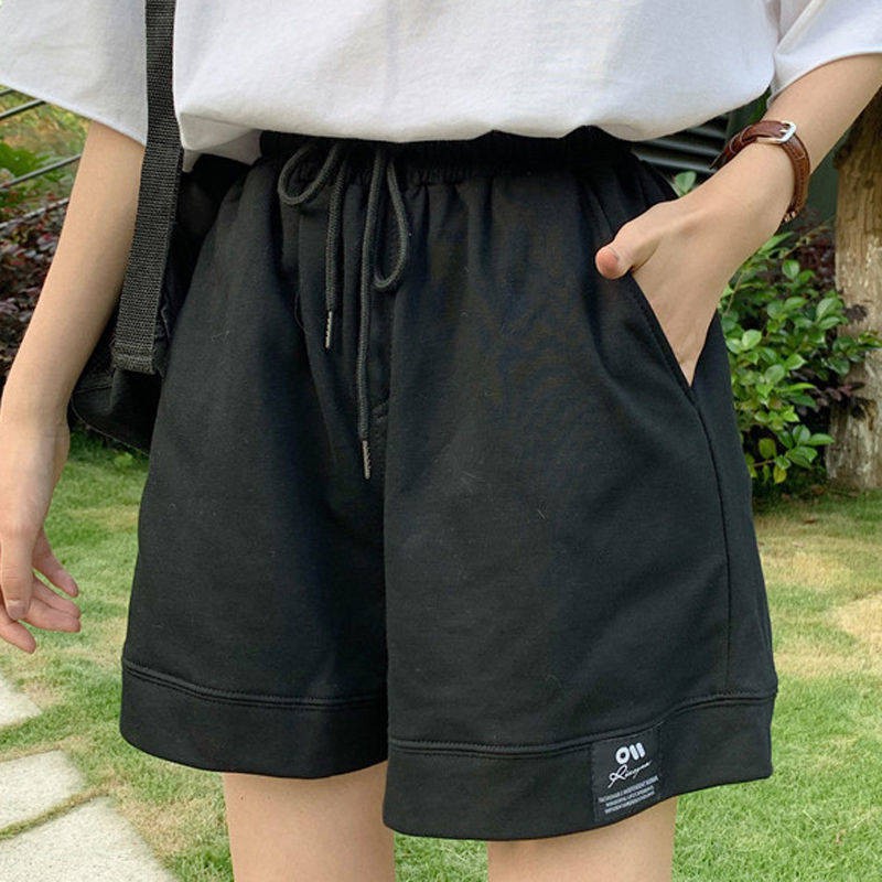 quần short nữ cạp chun gắn logo 2 màu