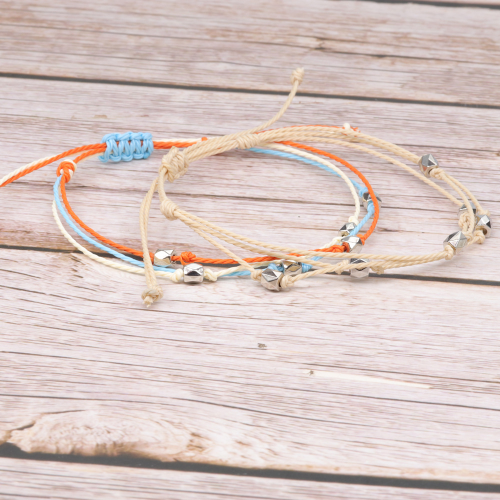 Bracelet Female Wax Line Alloy Geometric Beaded Hand Braided Hand Rope Factory Direct Supply. 