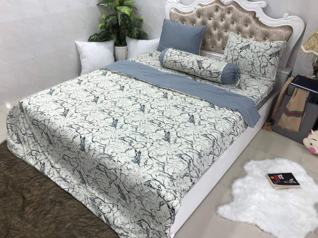 Bộ drap da thun Han quốc (VÂN ĐÁ) chất đẹp