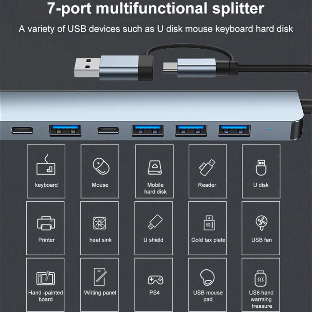 【Popular Categories】 7-in-2 USB 3.0 Hubs USB HUB Type C HUB OTG Adapter Multi USB Splitter USB Dock Station Type C 3.1 to USB 3.0 For PC.