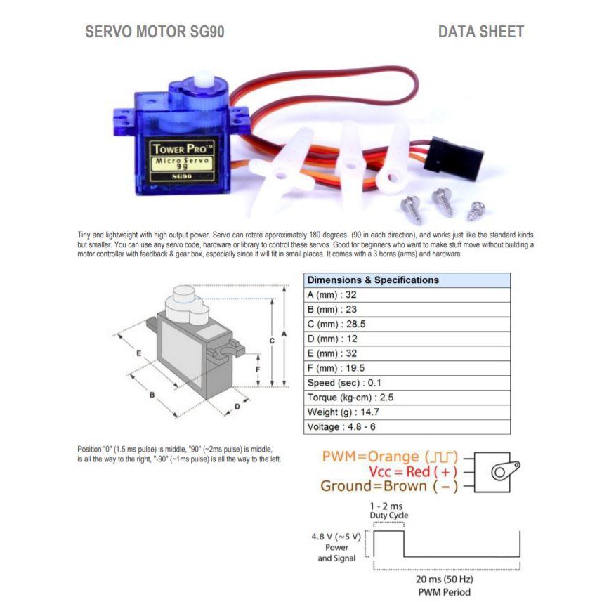 Động cơ RC Servo 9G SG90 - góc quay 180°